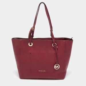 Pre Owned Michael Kors Burgundy Leather Large East West Walsh Shopper Tote
