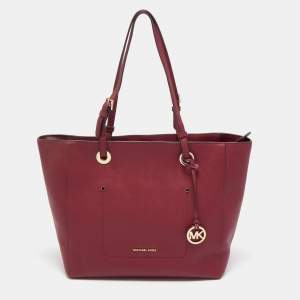 Pre Owned Michael Kors Burgundy Leather Large East West Walsh Shopper Tote