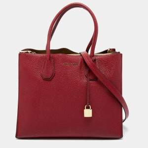Pre Owned Michael Kors Red Grained Leather Large Mercer Tote