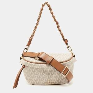Michael Kors White Signature Coated Canvas Slater Extra-Small Logo Sling Bag