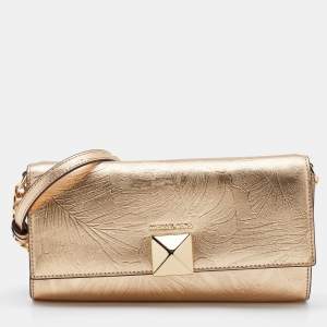 Michael Kors Gold Floral Embossed Leather Karla Clutch Bag