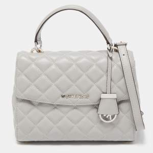Pre Owned Michael Kors Grey Quilted Leather Small Ava Top Handle Bag