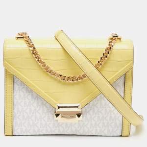 Michael Kors Yellow/White Coated Canvas and Croc Embossed Leather Large Whitney Shoulder Bag