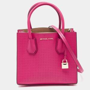 Pre Owned Michael Kors Ultra Pink Perforated Leather Medium Mercer Tote