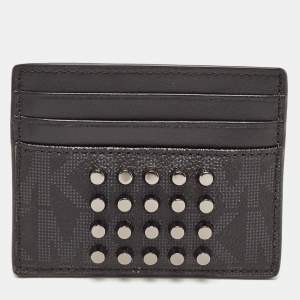 Michael Kors Black Signature Coated Canvas and Leather Studded Tall Card Case