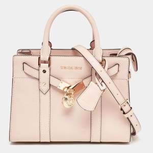 Pre Owned Michael Kors Pink Leather Small Nouveau Hamilton Satchel