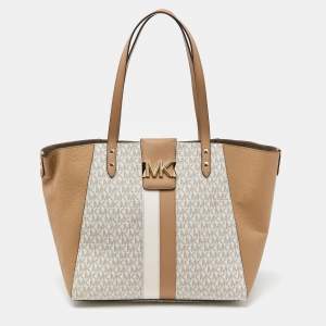 Michael Kors Vanilla/Tan Siganture Coated Canvas and Leather Karlie Tote