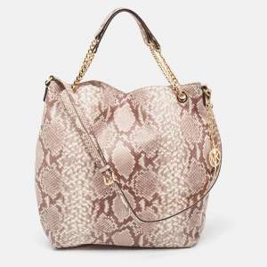 Michael Kors Beige Python Effect Leather Jet Set Chain Hobo 