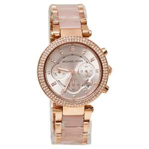 Pre Owned Michael Kors Rose Gold Tone Stainless Steel Parker MK5896 Women's Wristwatch 39 mm 