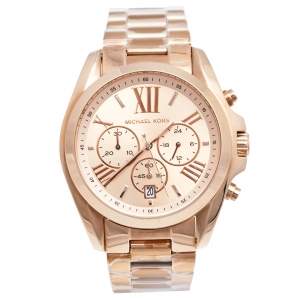 Pre Owned Michael Kors Champagne Rose Gold Plated Stainless Steel Bradshaw MK-5503 Women's Wristwatch 43 mm