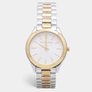 مملوكة مسبقًا Michael Kors Silver Two Tone Stainless Steel Runway MK3198 Women's Wristwatch 42 mm