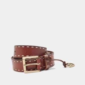 Michael Kors Brown Leather Logo Charm Buckle Belt S