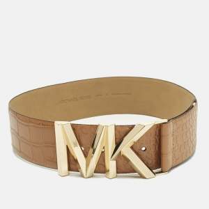 Pre Owned Michael Kors S Waist Belt Brown Crocodile Embossed Leather
