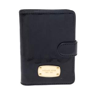 Michael Kors Black Perforated Signature Patent Leather Passport Holder