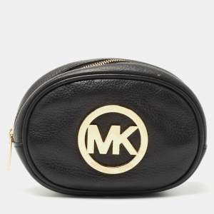 Michael Kors Black Leather Fulton Cosmetic Pouch 