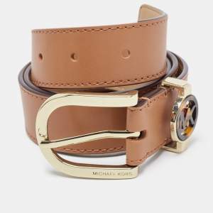 Michael Kors Brown Leather Logo Buckle Belt