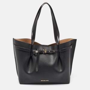 Pre Owned Michael Kors Black Leather Large Emilia East/West Tote