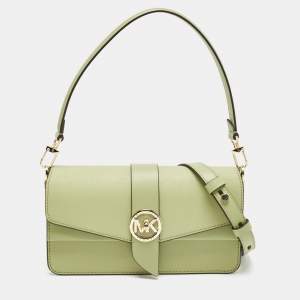 Pre Owned Michael Kors Green Leather Medium Greenwich Shoulder Bag