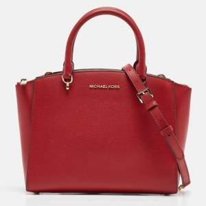 Pre Owned Michael Kors Red Leather Medium Selma Satchel