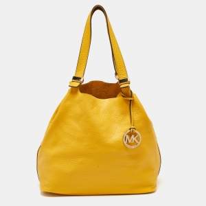 Pre Owned Michael Kors Yellow Leather Colgate Grab Shoulder Bag
