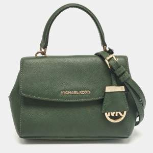 Michael Kors Dark Green Leather Extra Small Ava Top Handle Bag