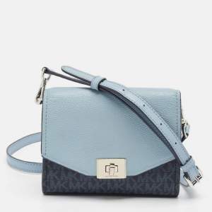 Michael Kors Two Tone Blue Signature Coated Canvas and Leather Crossbody Bag