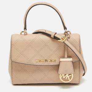 Michael Kors Beige Quilted Leather Extra Small Ava Top Handle Bag