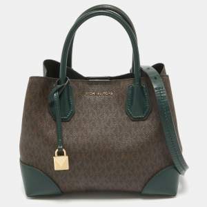 Michael Kors Green/Brown Signature Coated Canvas Small Mercer Gallery Tote