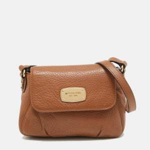 Michael Kors Brown Leather Jet Set Flap Crossbody Bag