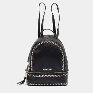 Michael Kors Black Faux Leather Medium Studded Rhea Backpack