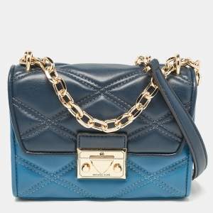 Michael Kors Two Tone Blue Quilted Faux Leather Small Serena Crossbody Bag