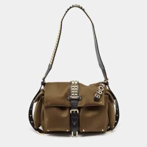 Michael Kors Green/Black Studded Satin Olivia Shoulder Bag