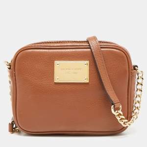 Michael Kors Brown Leather Mini Camera Crossbody Bag