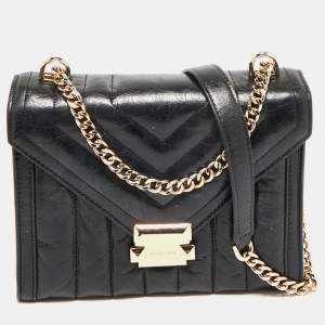Michael Kors Black Quilted Glossy Leather Large Whitney Shoulder Bag
