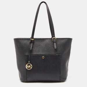 Michael Kors Black Leather Jet Set Top Zip Tote