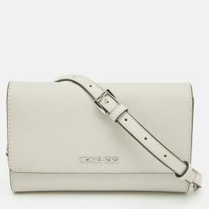 Michael Kors Grey Saffiano Leather Jet Set Travel Crossbody Bag