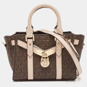 Pre Owned Michael Kors Brown/Pink Siganture Coated Canvas Mini Nouveau Hamilton Crossbody Bag