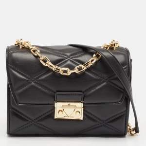 Michael Kors Black Quilted Leather Small Serena Crossbody Bag