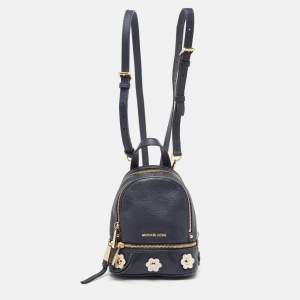Michael Kors Navy Blue Leather Floral Rhea Backpack