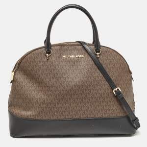 Michael Kors Black/Brown Signature Coated Canvas and Leather Extra Large Emmy Satchel