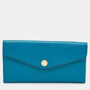 Michael Kors Blue/Brown Leather Flap Continental Wallet 