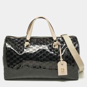 Michael Kors Black Embossed Logo Patent Fabric Extra large Grayson Weekender Bag
