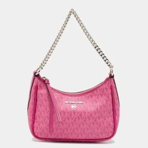 Michael Kors Pink Signature Coated Canvas and Leather Small Jet Set Charm Bag