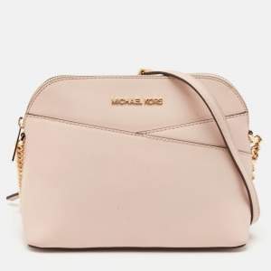 Michael Kors Light Pink Leather Jet Set Travel Dome Crossbody Bag