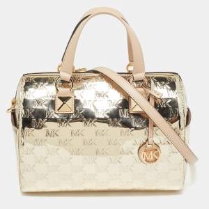 MICHAEL Michael Kors Gold Signature Laminated Leather and Leather Grayson Satchel