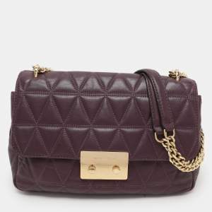 Micheal Kors Purple Leather Large Sloan Shoulder Bag