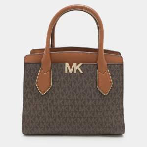 Michael Kors Brown Coated Canvas and Leather Medium Mott Tote