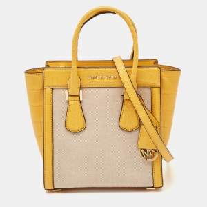 Michael Kors Yellow Canvas and Croc Embossed Leather Colette Tote