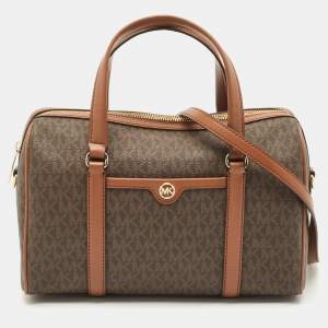Michael Kors Brown Signature Coated Canvas and Leather Jet Set Travel Duffel bag