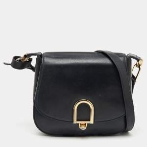 Michael Kors Black Leather Large Delfina Flap Saddle Bag